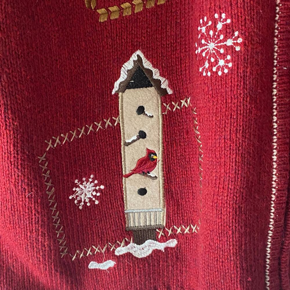 Y2K Grandma Full Zip Knit Cardigan Sweater SZ‎ XL Embroidered Birdhouse Cottage - Picture 5 of 10